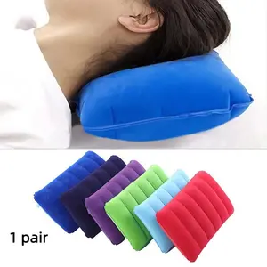 Portable Inflatable Neck Pillow Set, 2 Pack Travel Pillows with Straps, Soft Plush Cushion for Office Nap, Airplane Train Camping