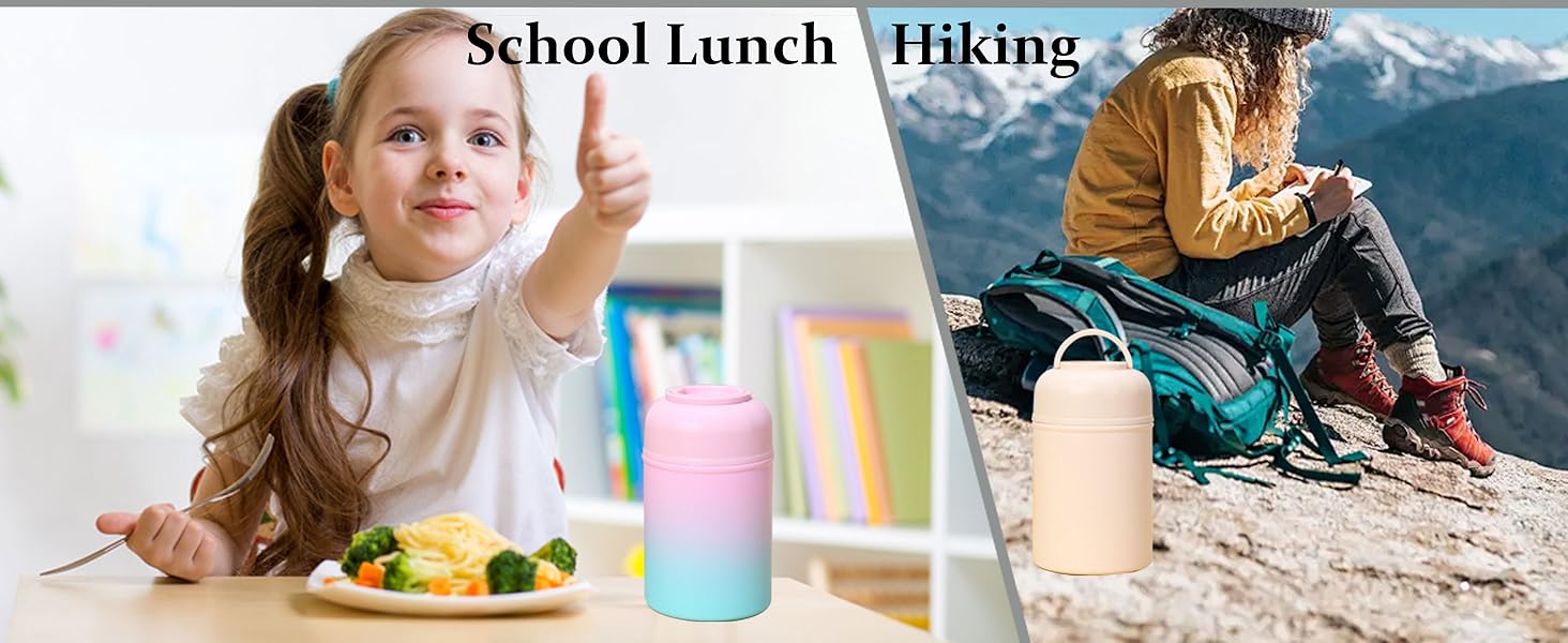 Thermo for Hot Food & Drinks, Thermo Lunch Box, 17oz Vacuum Insulated Food Container with Spoon&Drawstring Bag, Soup Thermo for Adults, Black