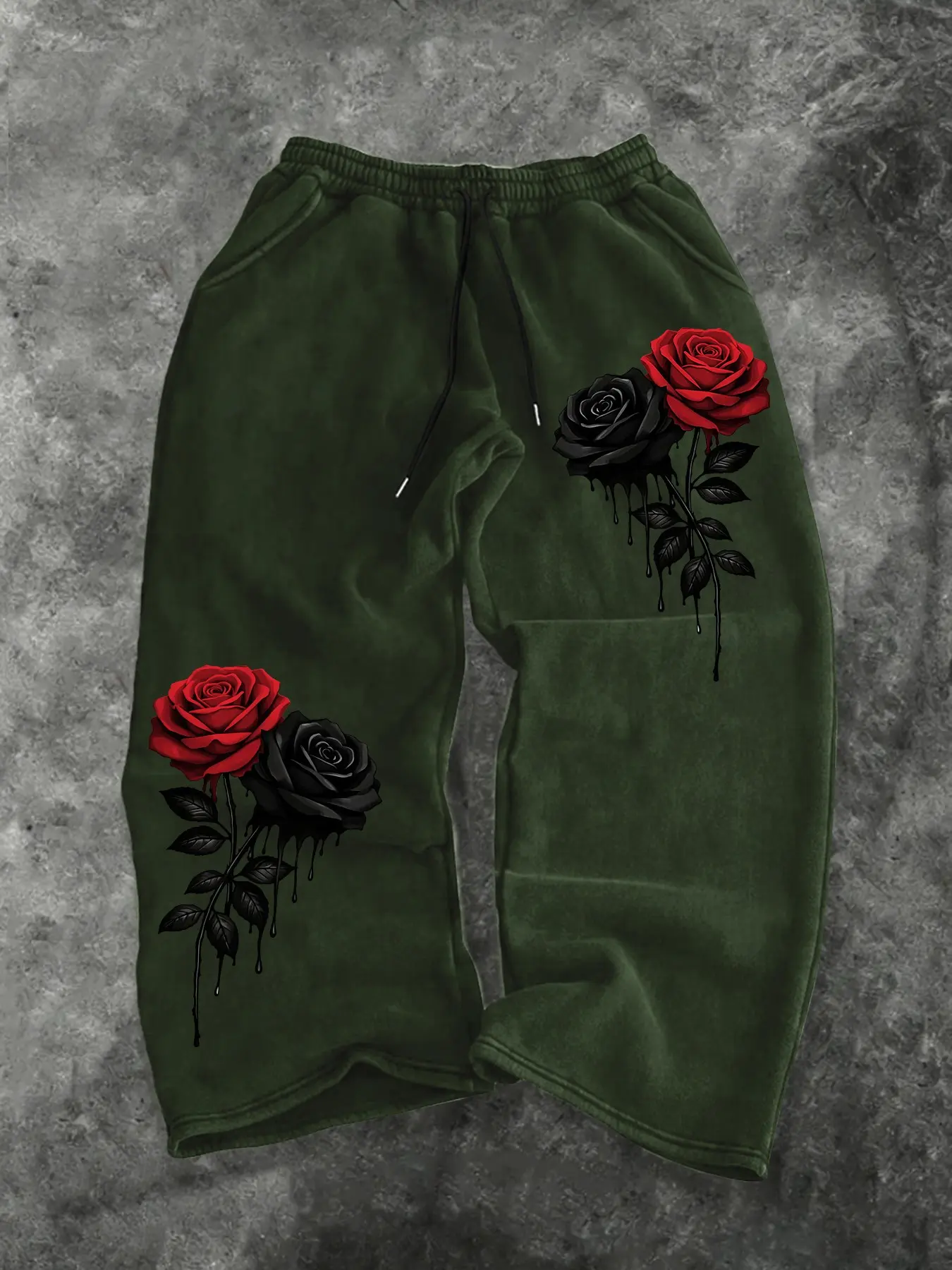 Men Elastic Drawstring Wide Leg Sweatpants Dripping Black Red Rose Floral Dual Side Graphic Print Gothic Dark Aesthetic Loose Baggy Streetwear Bottoms For Autumn Winter Daily Hip Hop Casual Urban Outfit#gothfits#trendingpants #viraloutfits