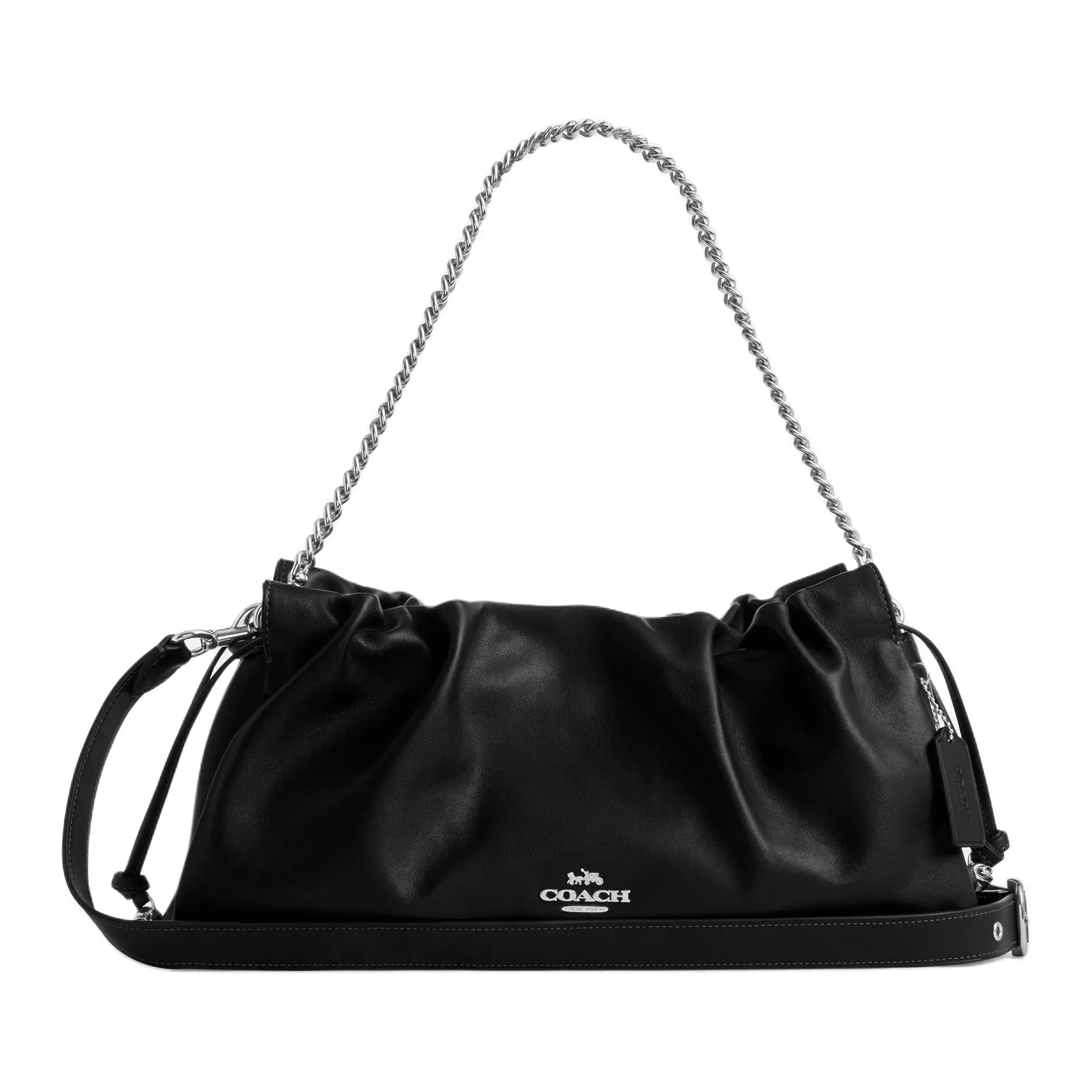 COACH Faye 38 Cloud-Shaped Handbag with Metal Chain Detail, Genuine Leather, Large Women’s Shoulder and Top Handle Bag in Black