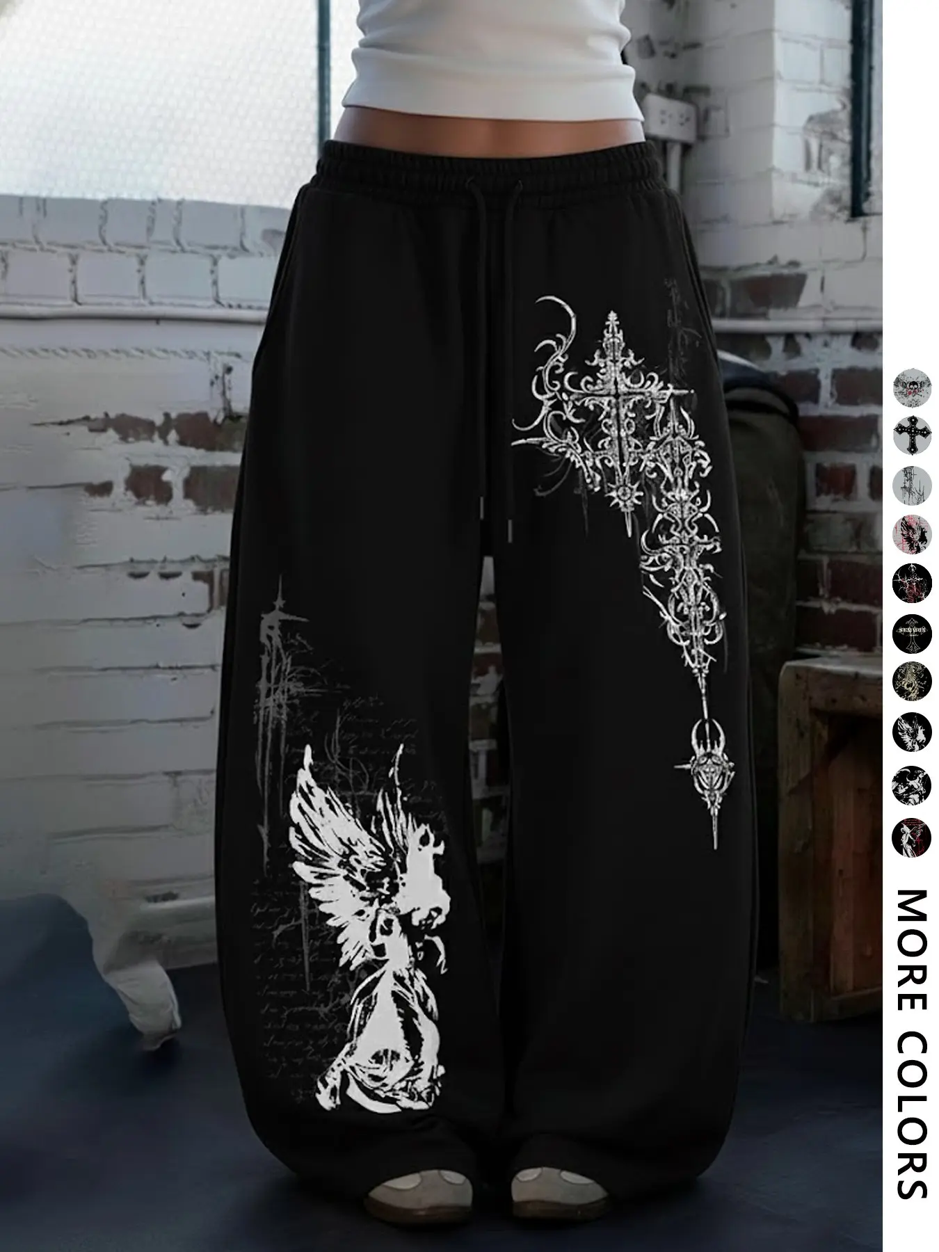 Women's Butterfly Knot Drawstring Sweatpants, Cool Streetwear, Gothic Y2K Print, Loose Fit, Casual Fashion, Fall Winter Warm, Trendy Joggers