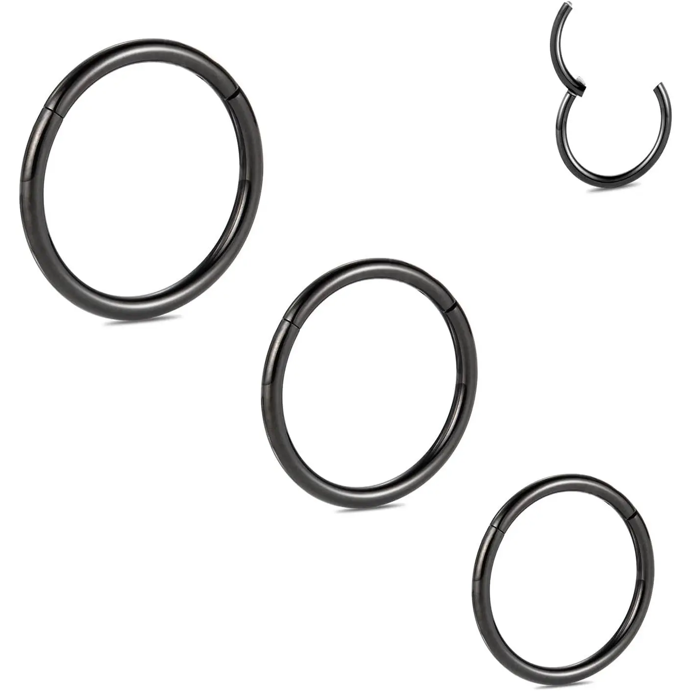 3 count Titanium Nose Hoop Ring Set 20G 18G 16G Septum Ring Seamless Clicker Ring Conch Helix Lobe Hoop Earring Tragus Daith Rook Lip  Cartilage Sleeper   6mm to 12mm