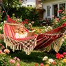 Colorful Tassel Deluxe Edition Outdoor Hammock Swing - Unisex Heavy-Duty Polyester Backyard Hammock, Anti-Rollover Design, 200kg Capacity, 59in Twin Size, Portable for Outdoor Relaxation, Camping