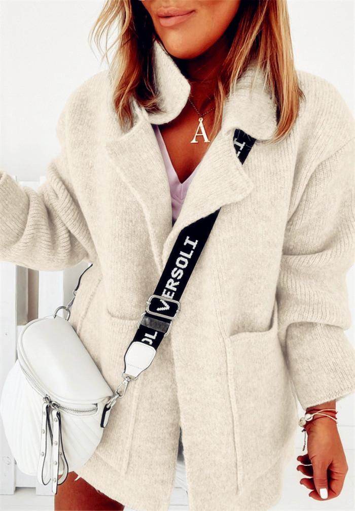 BIGWIG women's knitted cardigan, suit jacket, casual and light, loose version, front open pockets, sweater jacket, long cardigan, casual pockets, warm autumn and winter elegant sweater cardigan jacket