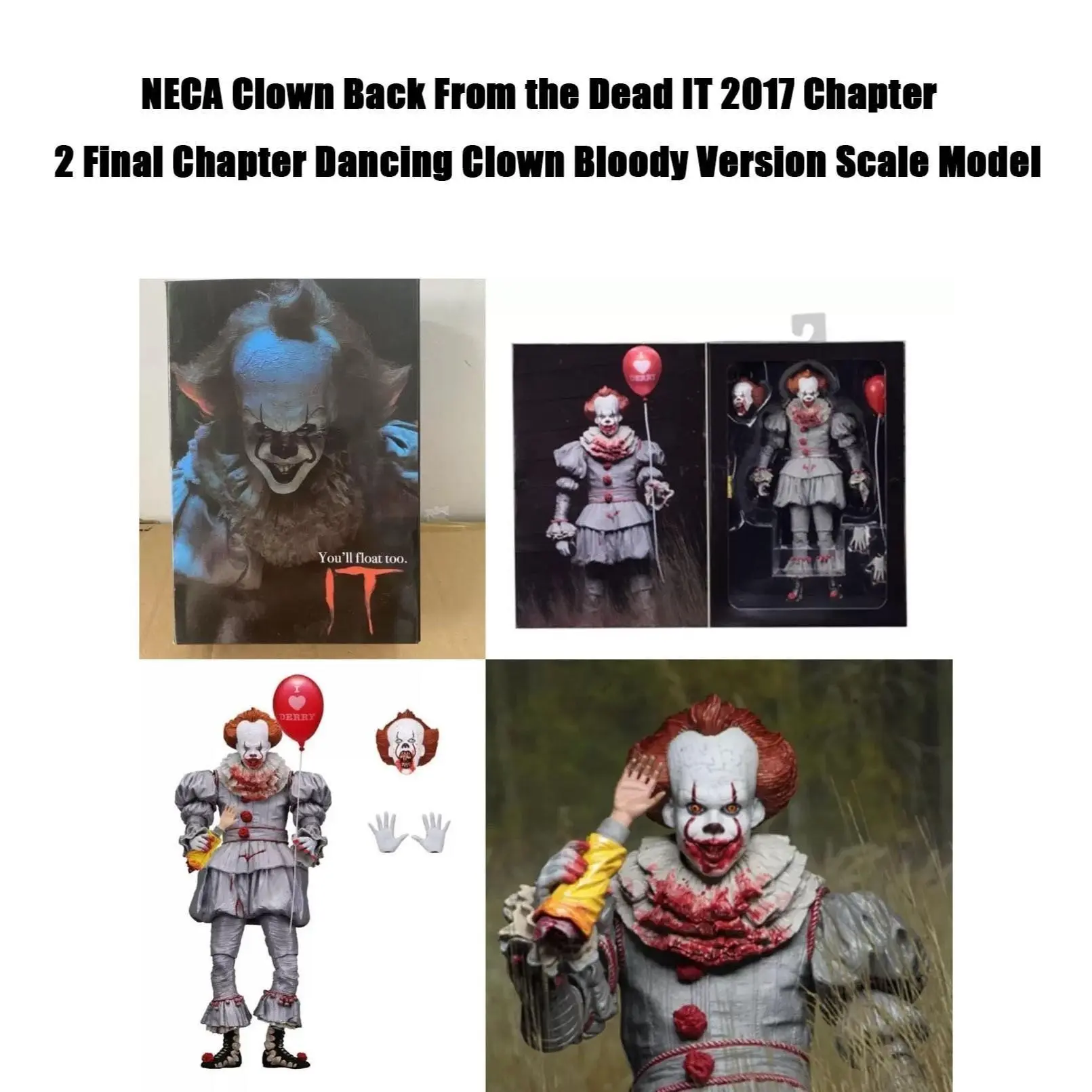 Neca It 2017 Final Chapter Dancing Clown Bloody Edition Figure, Home Decor, Halloween Gift, Theme Party, Easter Gift