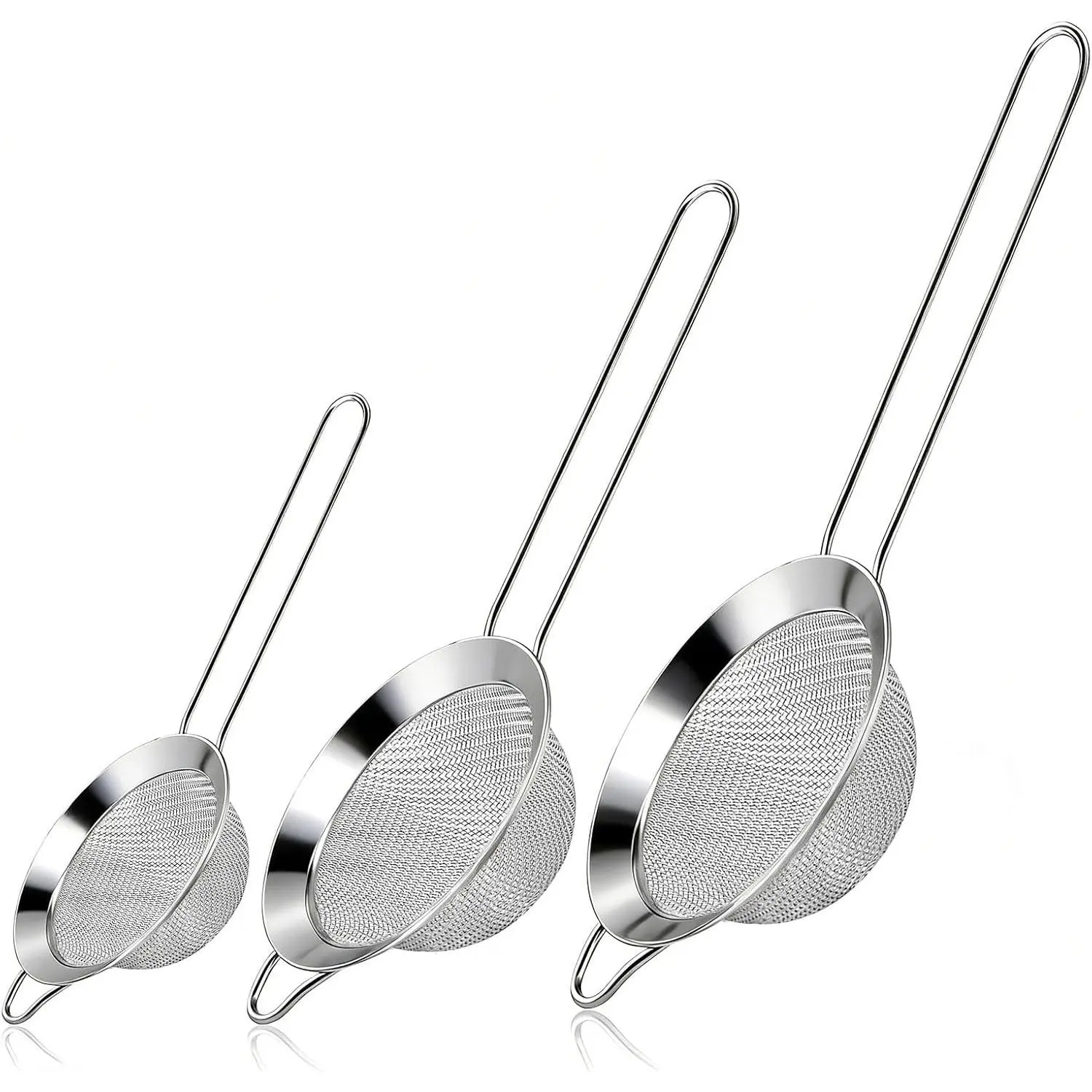 3 count Fine Mesh Strainers with Handle, Stainless Steel Sifter Metal Strainer Set, Small Mini Sieve for Kitchen, , , Juice Coffee