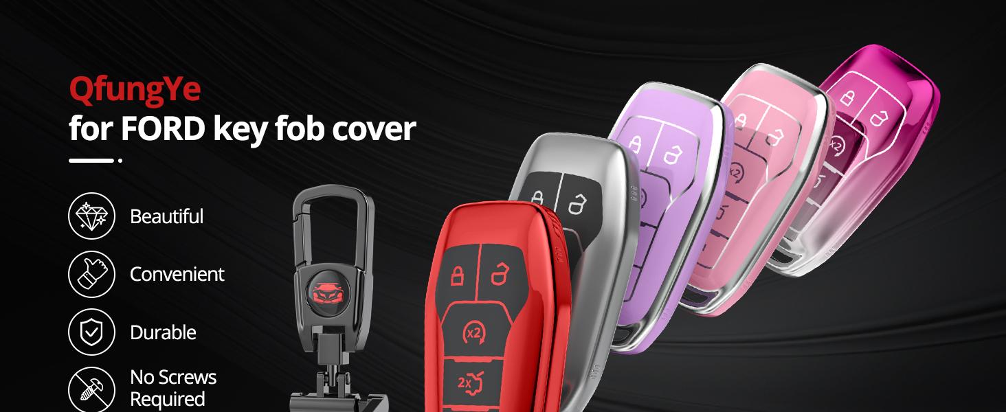 For Ford Key Fob Cover with Keychain.No Screws Required for Installation. Compatible with Ford Fion Mtang F150 Edge Explorer And Lincoln MKZ MKC MKX (Red, Model 2)