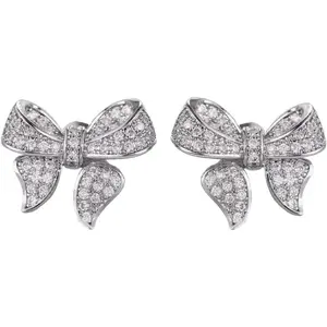 Bow Earrings for Women, Minimalist Sparkling Cubic Zirconia Bowknot Stud Earrings, Dainty Rhinestone Ribbon Silver Tone Jewelry Gifts for Daily Wear, Anniversary, Wedding