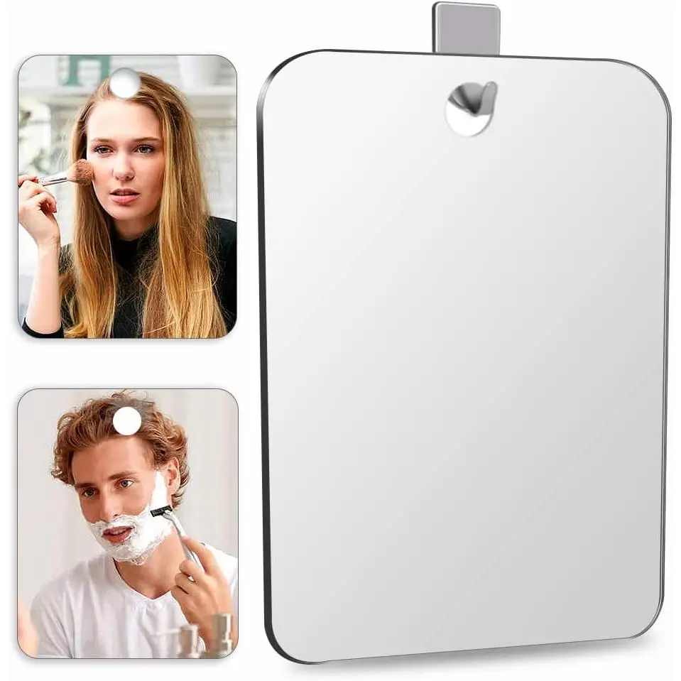 2-Pack Silver Shatterproof Fog-Free Plexiglass Makeup & Shave Mirror (10.7x8 in) - 43% Larger Than Original, Unbreakable Bathroom Wall-Mount Accessory, Portable Handheld Camping Tool, Fog-Free Surface