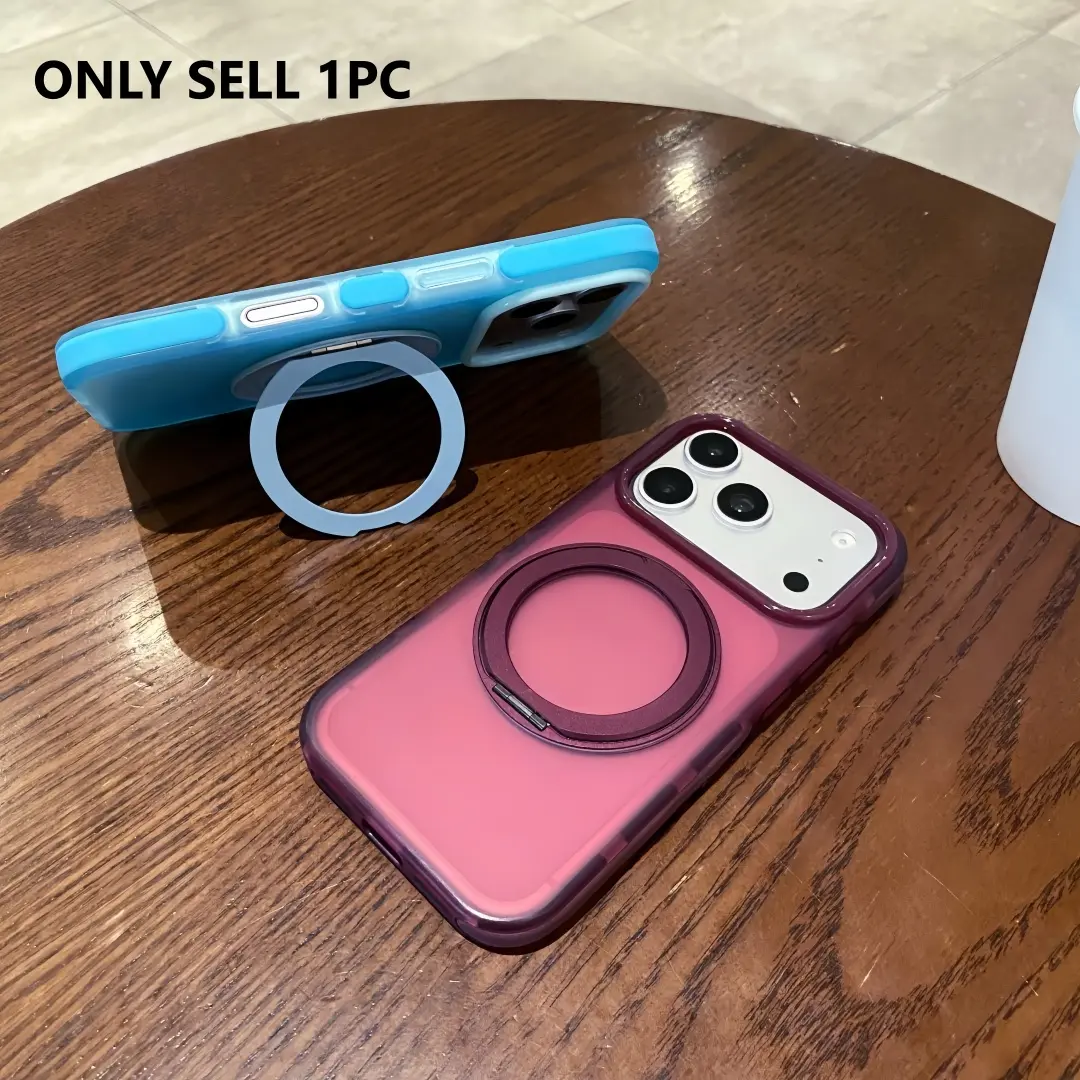 Magnetic Rotating Stand Smartphone Case Frosted Shockproof Two-Tone Protective Cover for iPhone 18 17 16 15 14 13 Pro Max