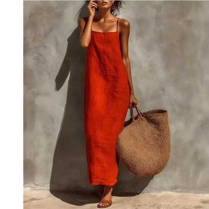 2026 Summer dress tank tops Solid-Color, Loose-Fitting, Backless Sleeveless Dress sundress