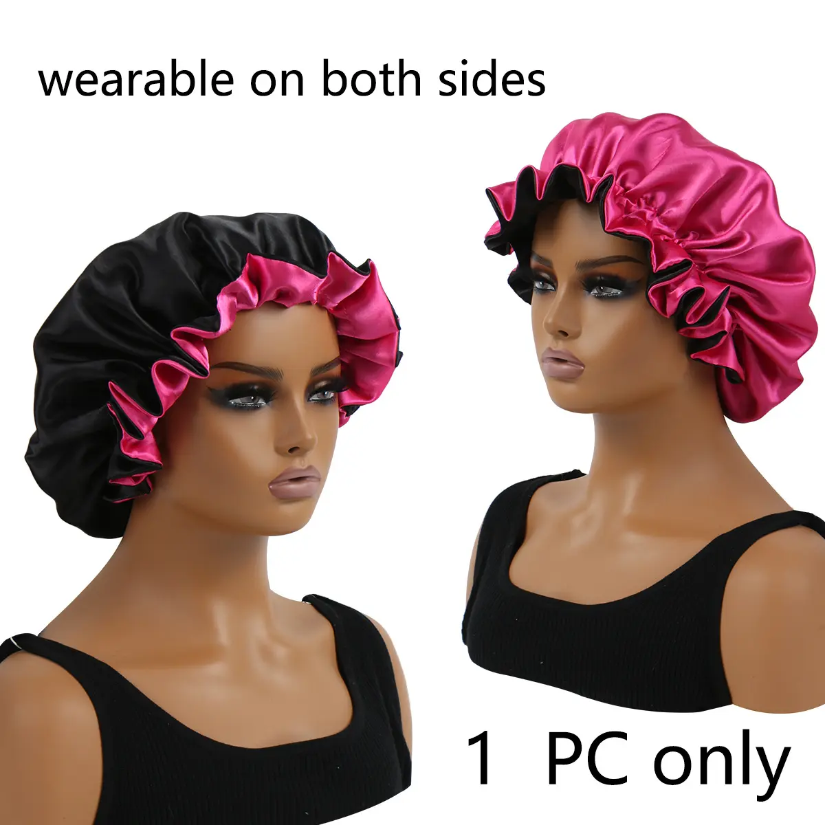 Double Sided Reversible Satin Sleep Bonnet For Women, Ruffle Edge Hair Cap, Elastic Night Head Cover Protecting Hair For Sleeping, Daily Hair Care And Hairstyle Maintenance