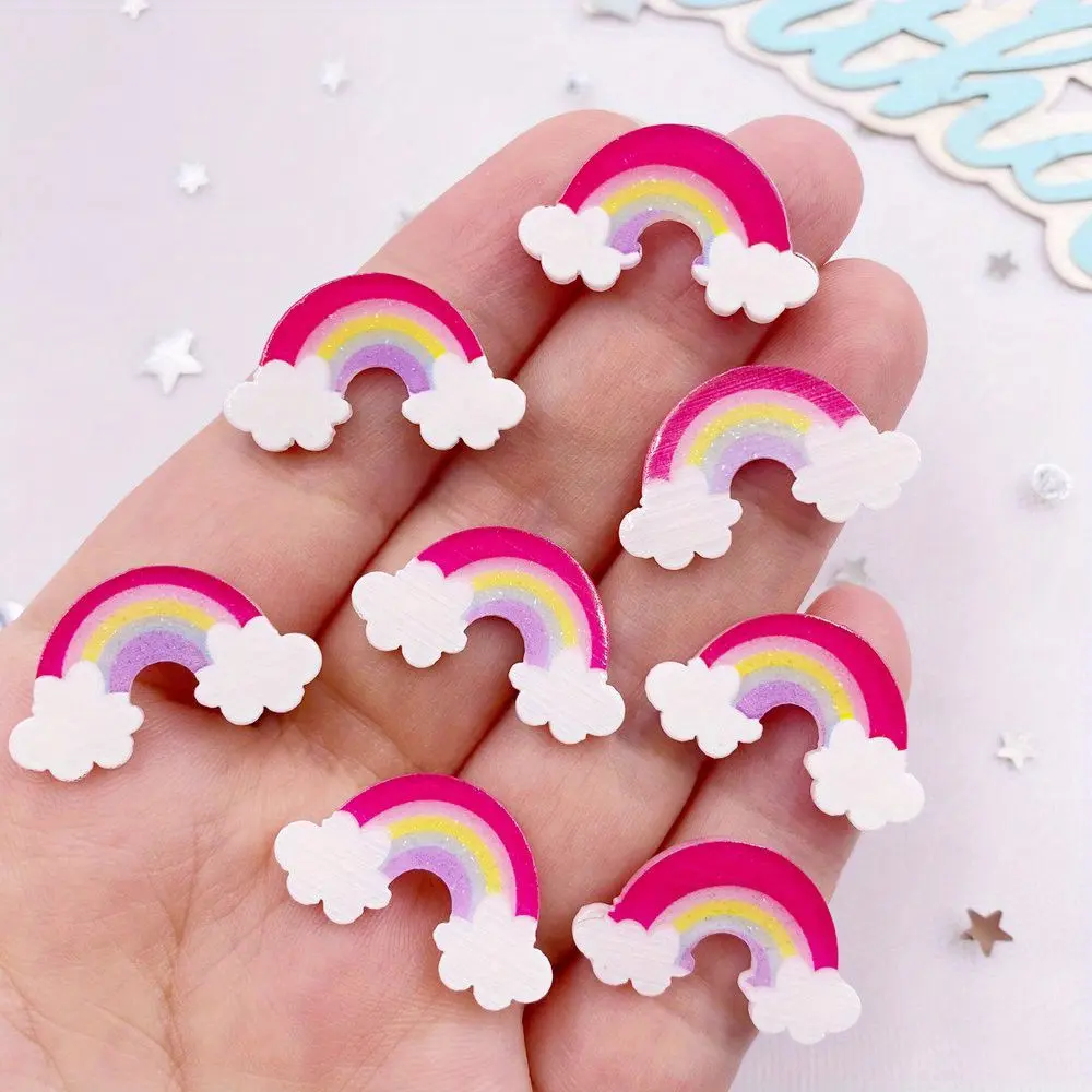 10PCS Colorful Glitter Mini Cloud Rainbow Flatback Acrylic Sheet Miniature Pattern Applique DIY Scrapbook Jewellery Decor Art Crafts