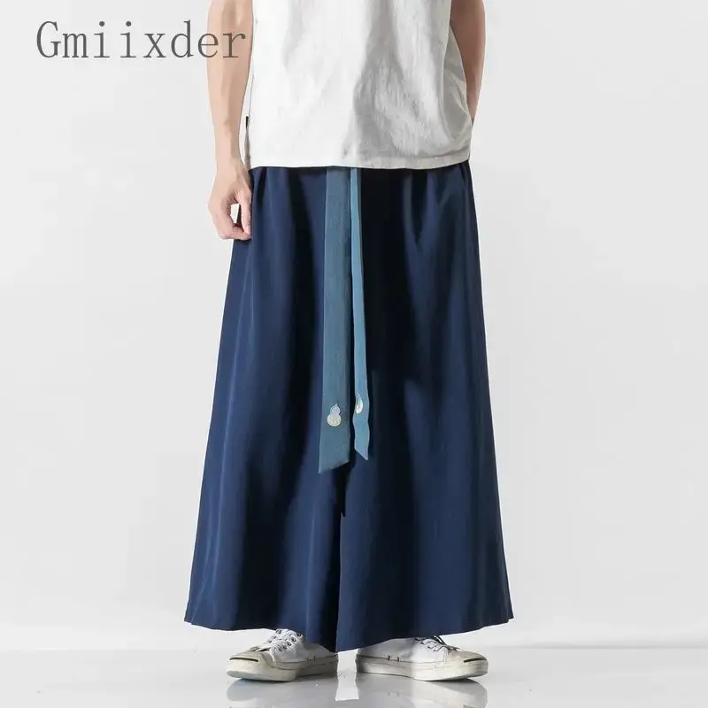 Men's Oversized Embroidered Hanfu Pants | Wide Leg Skirt Trousers | Loose Casual Streetwear