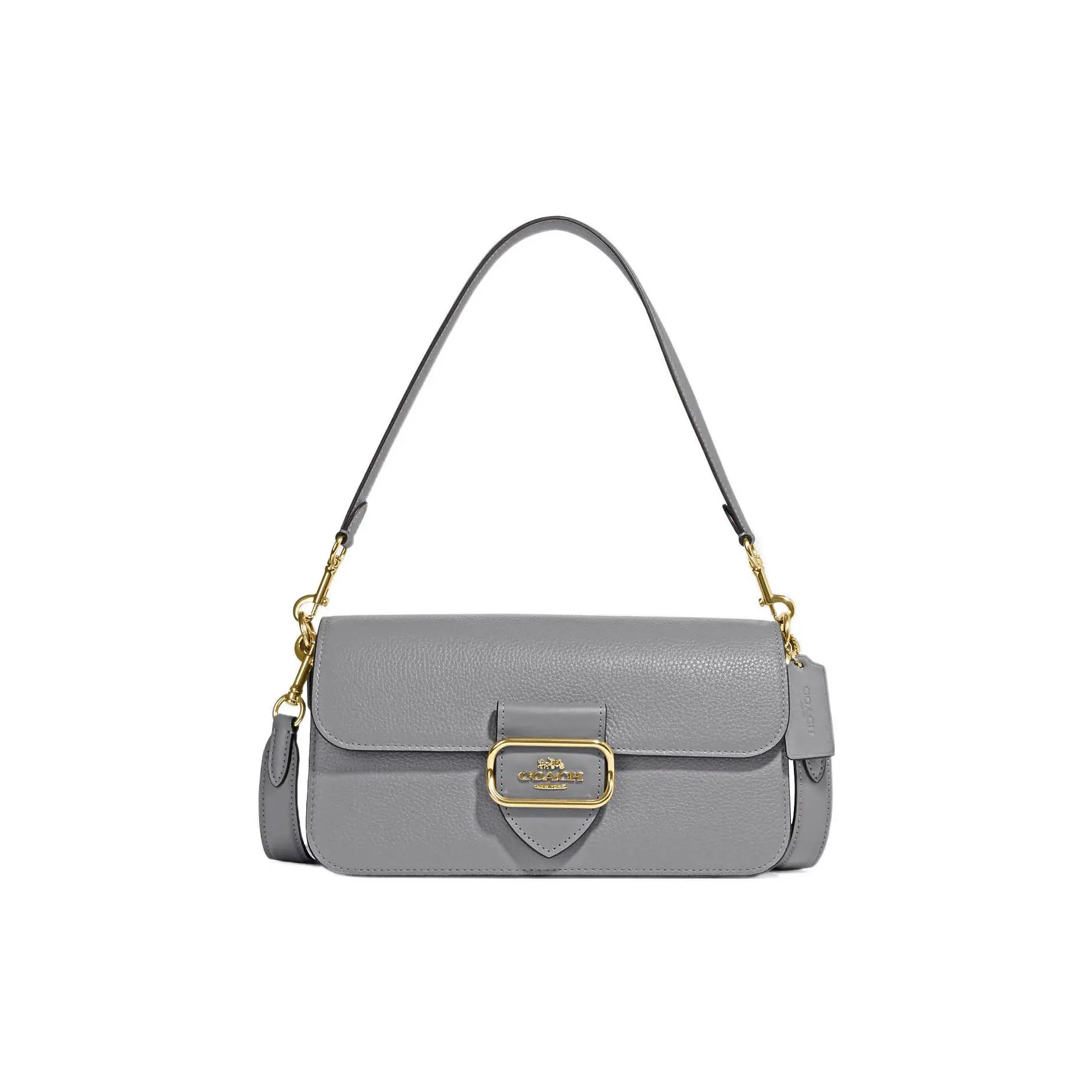 COACH Morgan 27 Snap-Clasp Crossbody Bag for Women – Textured Grain, Smooth, and Suede Leather in Gray