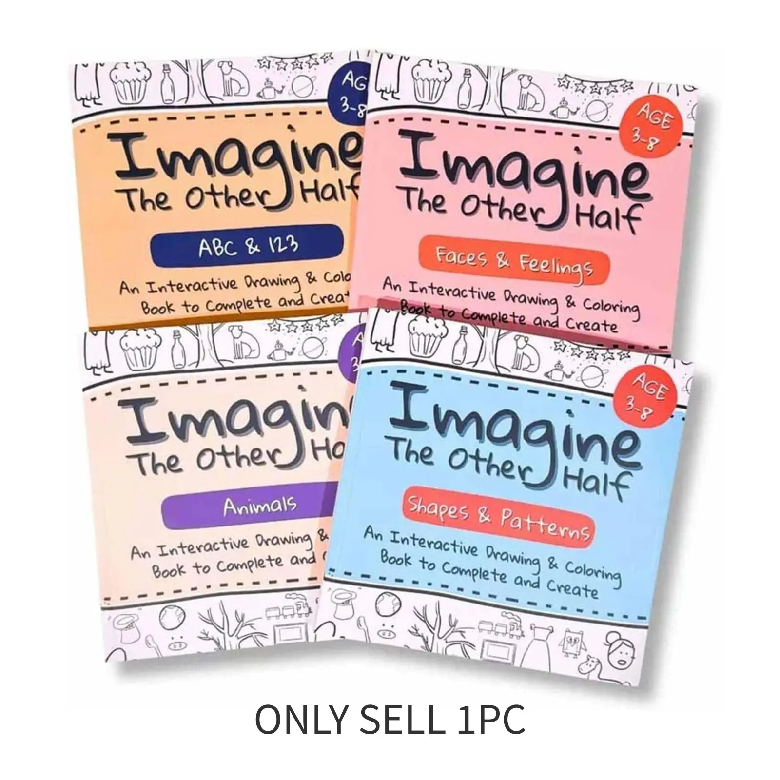 Imagine The Other Half: Interactive Kids Creative Drawing & Coloring Book, Animal Symmetry Art Workbook for Ages 3-8