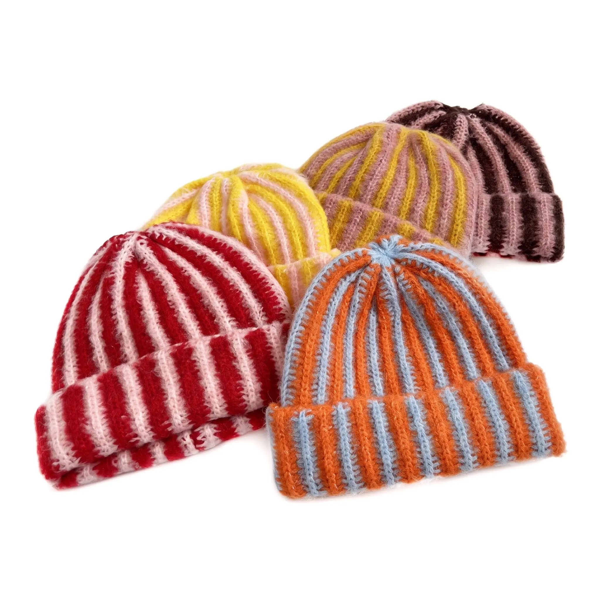 Cozy Knit Beanie For Winter Warmth Unisex Contrast Stripe Turn Up Hat Trendy Jacquard Style Ins Fashion Cute Everyday Essential Soft Acrylic Blend