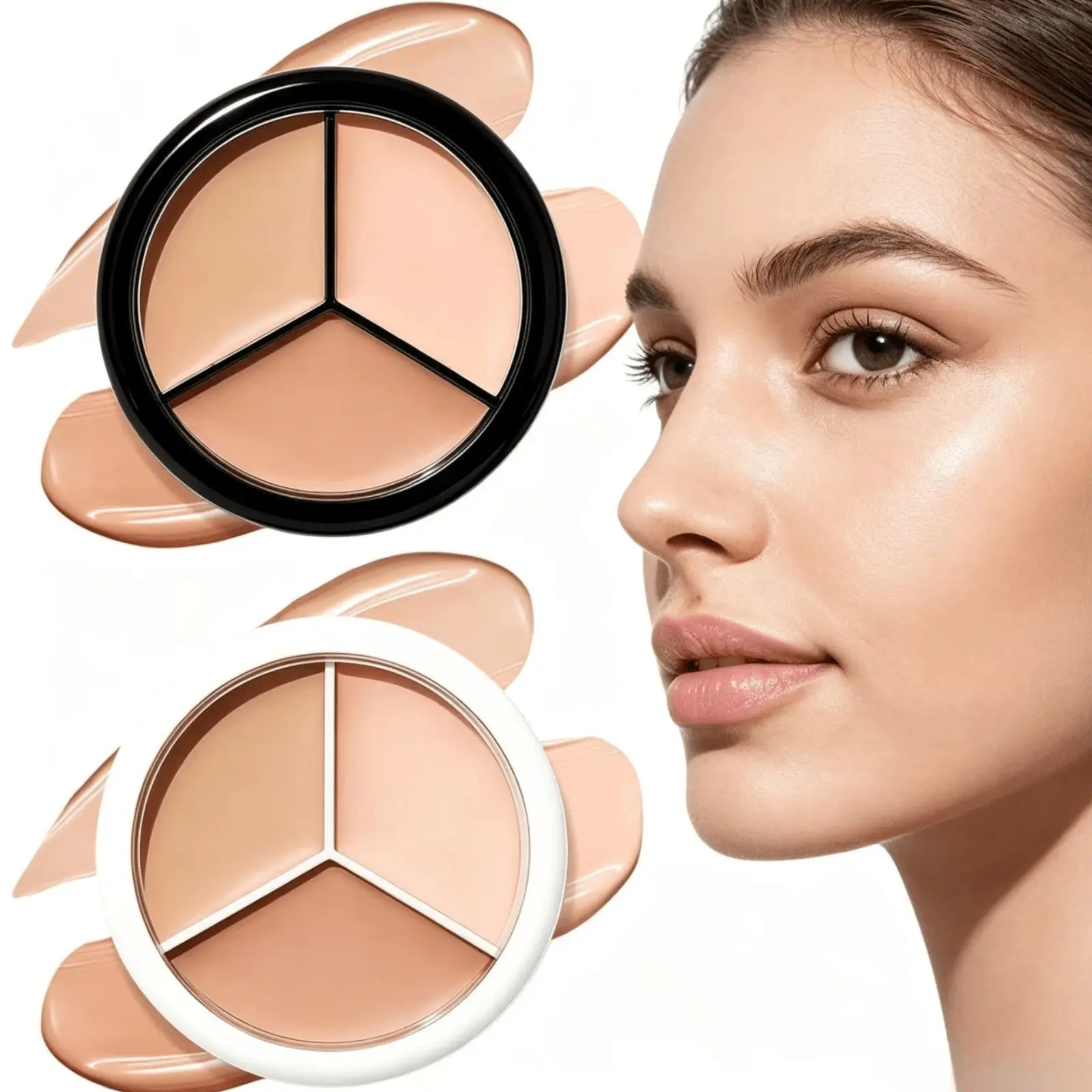 JUJU DREAM 2 Pc Multi-use Concealer Palette, Concealer Makeup, 3 Shades For Targeted Coverage, Silky Hydrating Non-cakey Texture, Lightweight Oil-controlling Waterproof & Sweatproof Formula, Long-wearing Finish Portable Round Compact Ideal