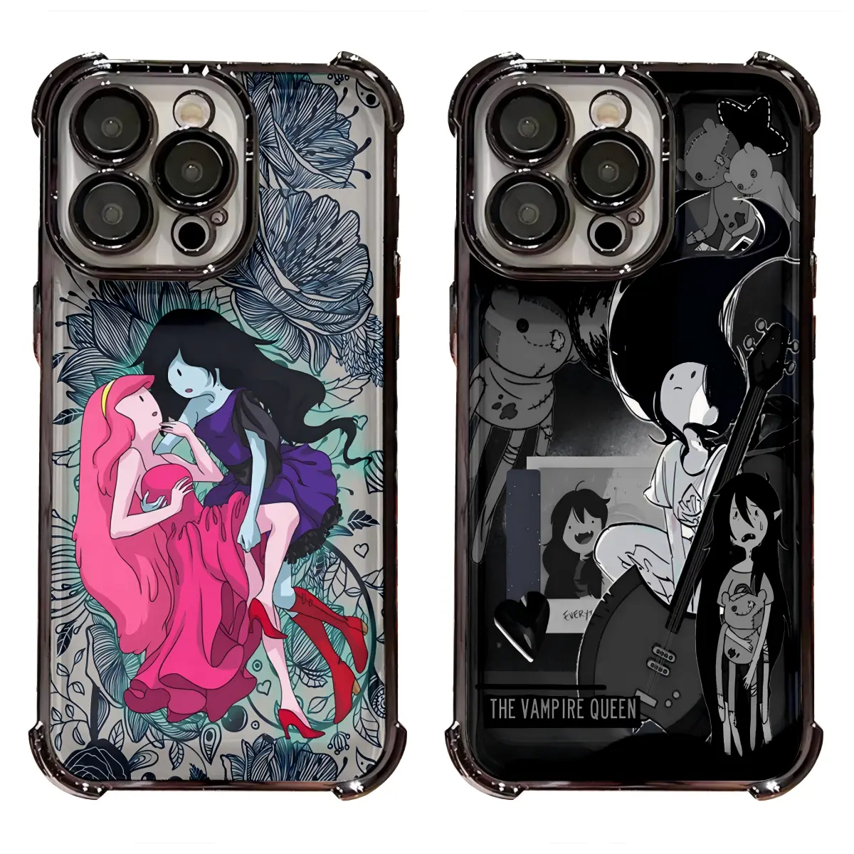 Marceline The Vampire Queen Gothic Rock Collage Marceline & Princess Bubblegum Adventure Time Phone Case for iPhone 17 16 15 14 13 12 11 Pro Max, Shockproof 4-Corner Airbag Electroplated Bubbline Cover