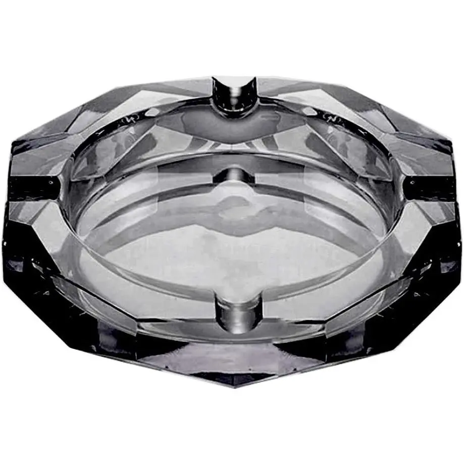Crystal Glass Octagon Ashtray for Cigars and Cigarettes, Decorative Black Crystal Ash Tray Holder for Office and Home Desktop TabletopGift
