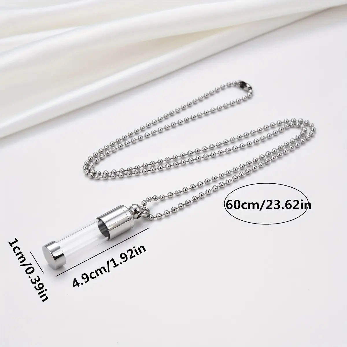 Cylindrical Glass Bottle Perfume Pendant Necklace, Suitable for Holding Perfume, Pills, Hair, Etc