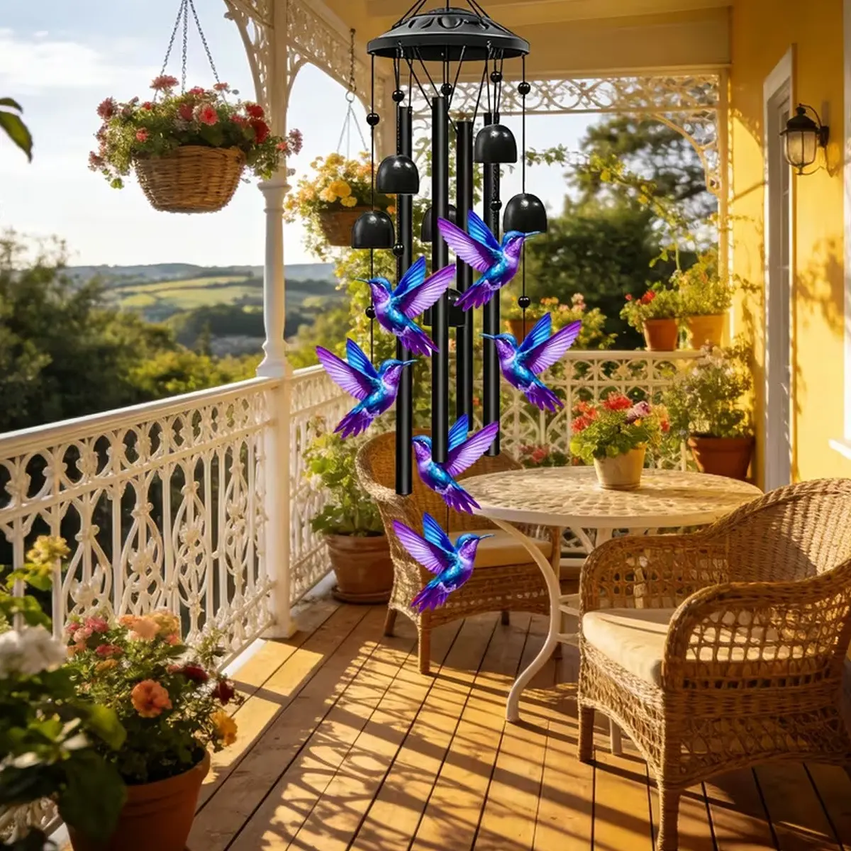 Outdoor Hummingbird Wind Chime, Sunflower-Themed Aluminum Decor, 36" for Patio, Garden, Balcony, Perfect Gift for Loved Ones