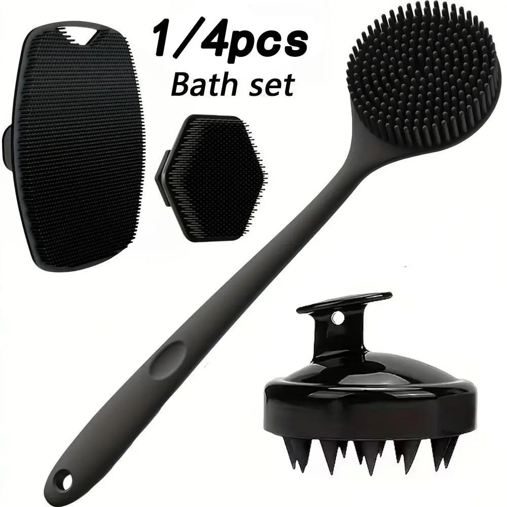 Shower Brush Set, Back, Face, Body, Scalp Massage, Soft Silicone Bristles, Long Handle, Non-Slip Grip, Deep Cleaning, Dead Skin Removal