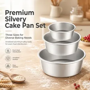 Premium Silver Aluminum Cake Pan Set of 3, 4/6/8 Inch Chiffon Baking Molds, Durable Aluminum Bakeware For Homemade Sponge Cake, Mousse And Daily Household Oven Baking