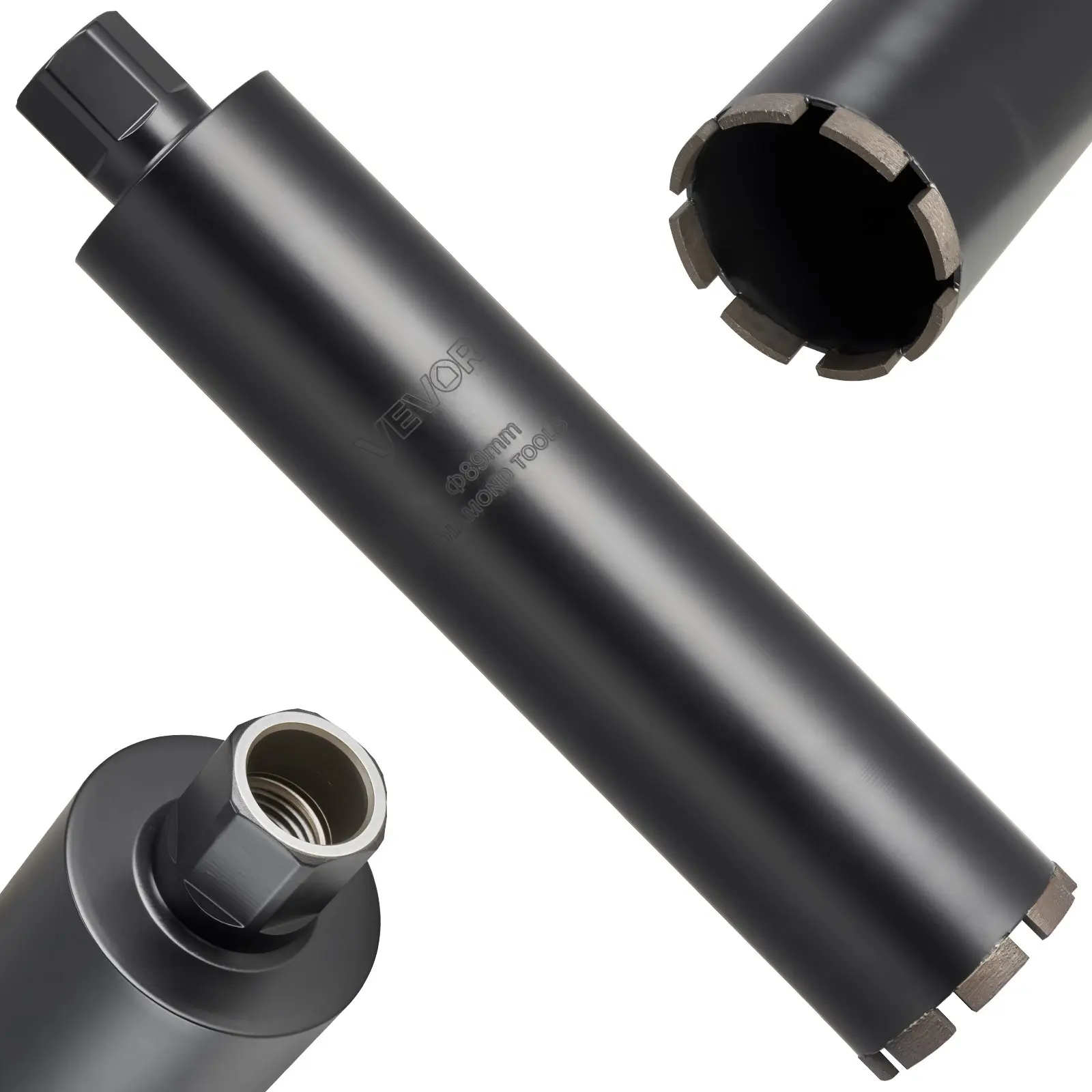 VEVOR Single Threaded Diamond Tip Core Drill Bit, 3-1/2 in Diameter, 14 in Drilling Depth, 1-1/4 in-7 Internal Thread, High-Precision Welding, Wet Cooling for Reinforced Concrete Work, Bricks, Single Bit