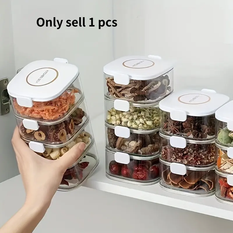 Multi-Layer Stackable Sealed Spice Jar with Lid, Pet Material Kitchen Storage Container, Versatile Detachable Organizer Set, Kitchen Organization, Empty Seasoning Jars