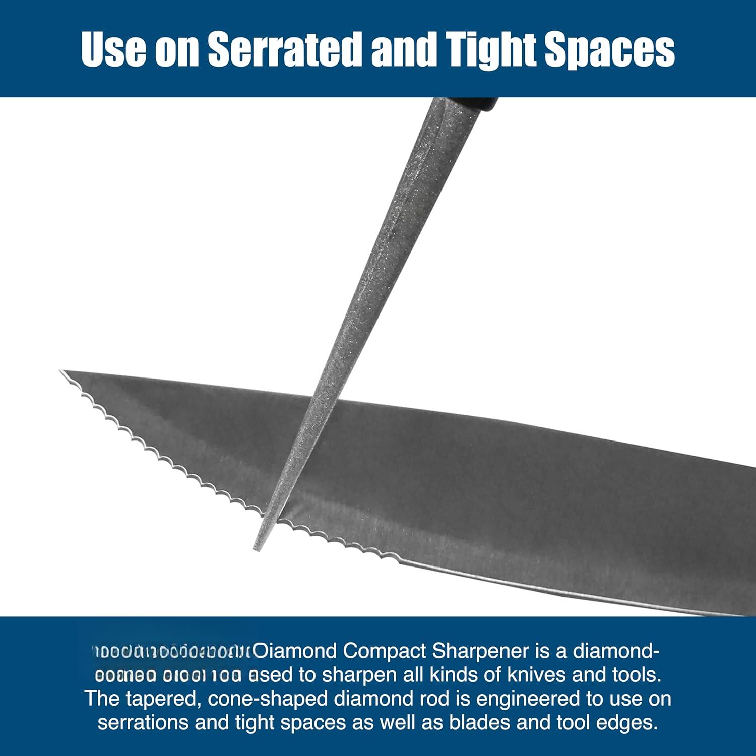 Compact Tapered Rod Sharpener, Portable  & Tool Sharpener for Serrated , Fillet  & Fish Hooks,  Honing Steel Rod