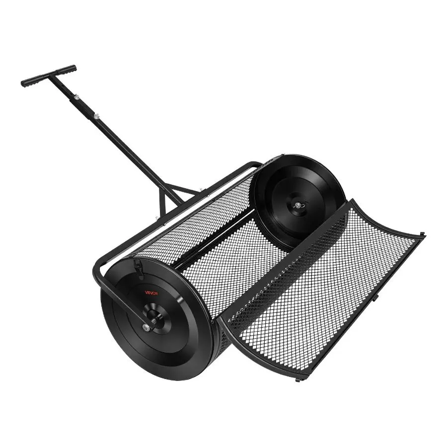 VEVOR Compost Spreader, 44 Wide Peat Moss Spreader with Push/Tow Handle, 4 Heights Adjustable, Powder-Coated Steel Garden Peat Moss Roller, Heavy Duty Grass Seed Roller for Planting Seeding, Black