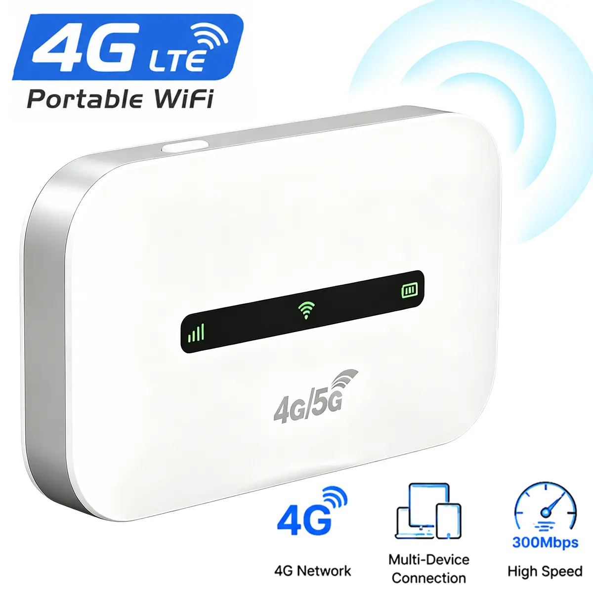 EU & UK Portable 4G LTE Pocket WiFi Hotspot Router, 300Mbps High Speed, 3000mAh Long Battery WPA3 Secure Encryption, SIM Card Slot for Travel RV Road Trips