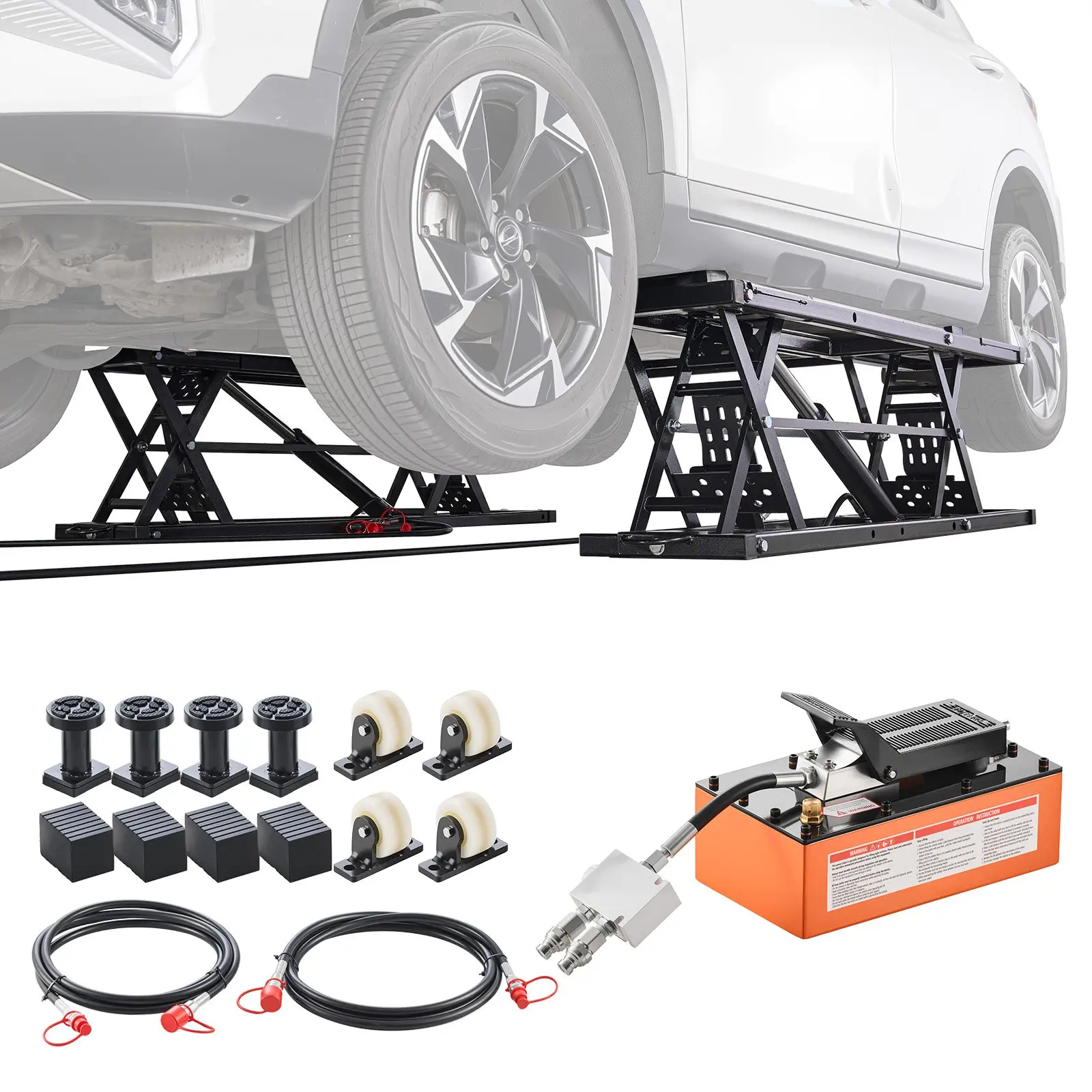 【DealsForYouDays】VEVOR Portable Car Lift, 5000 lbs Capacity, Heavy Duty Quick Lift with 25.6" Max Height, Pneumatic Pump, Wheels, 4 Rubber Pads 4 Lifting Columns for Cars, Compact SUVs, Mini Trucks, Garage or Shop