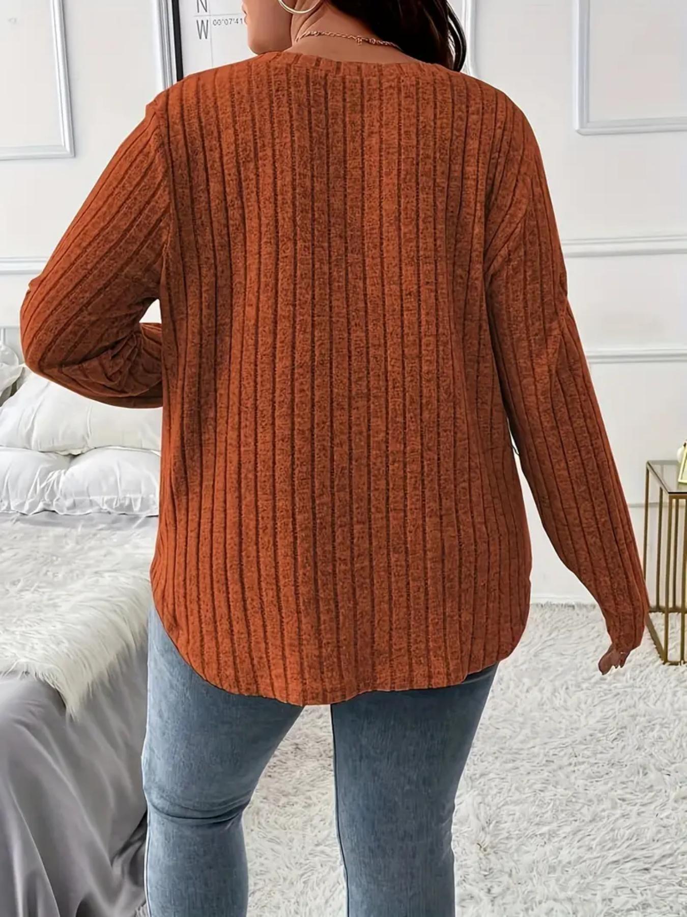 Plus Size Solid Long Sleeve Tee, Casual Comfy V Neck Top for Fall Daily Outdoor Wear, Women Plus Clothing for Fall , Fall Outfits 2024, Fall Outfits, Earthtone Fallfreshness, Dressy Casual Tops