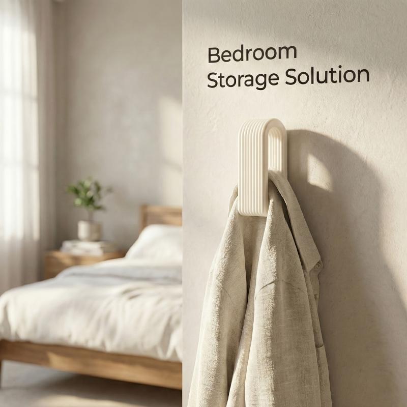 1Pc Wall-Mounted Towel Rack with Locking Design, No-Drill Self-Adhesive Hook, Heavy-Duty Towel Holder for Bathroom Kitchen Entry, Holds Coats Bags Clothes, Anti-Slip Striped Space-Saving Wall Organizer