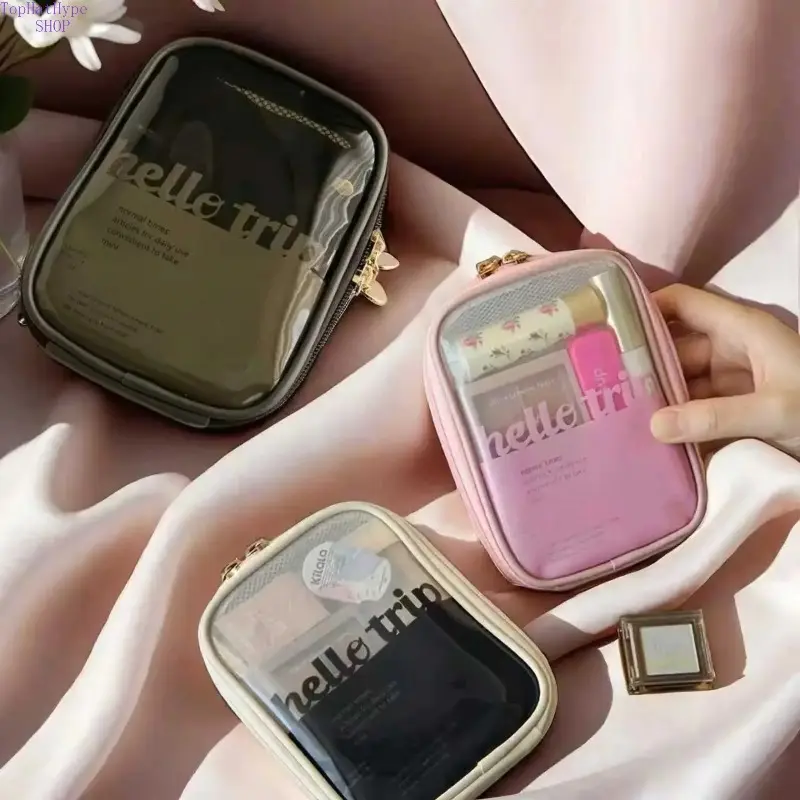 Transparent Portable Cosmetic Bag for Travel, Odorless Makeup Organizer Pouches with Handle for Home & Toiletry Storage, Cosmetic Bag Travel, Transparent Vanity Bag, Beauty Storage Pouch