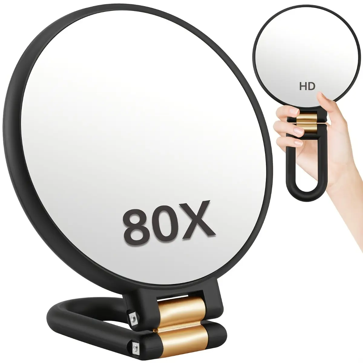 80X Handheld Magnifying Mirror, Portable Makeup Mirror with Dual Magnification, 360° Adjustable Handle and Colorful Frame, Ideal for Makeup, Skincare, Eyebrow Trimming, Beard Grooming, Travel Vanity Mirror and Gift for Women