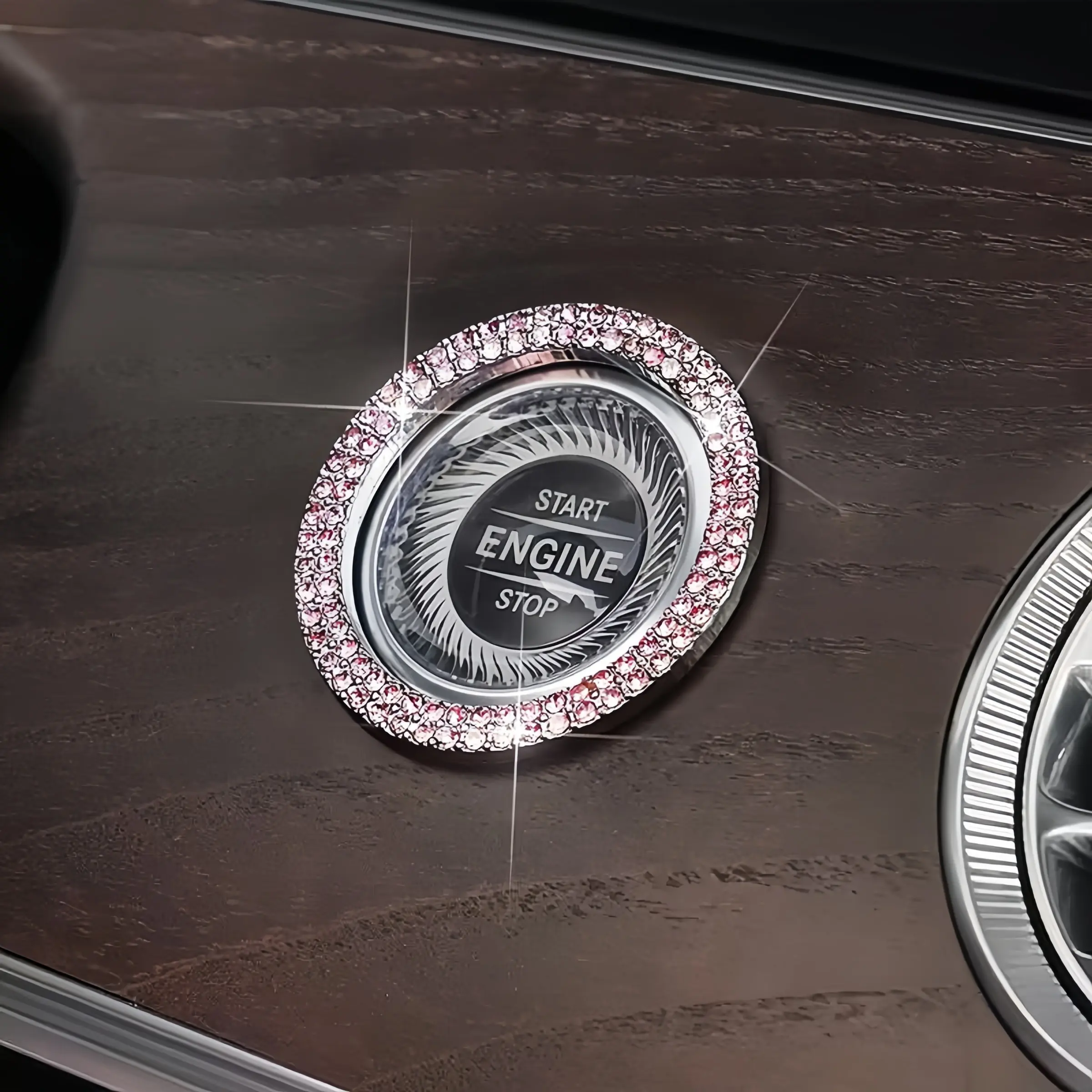 1pc Car One Click Start Decorative Ring Artificial Diamond Inlaid Ignition Switch Decorative Ring Car Interior Start Button Water Diamond Decorative Ring Car Interior Accessories Car Decoration Aesthetic Car Accessory