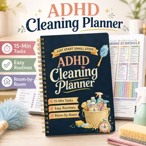 Two-Pack Adhd Cleaning Planner Notebook, 15-Minute Task List, Schedule Planner, Daily Weekly Monthly Yearly Plan, Room Classification Cleanup Spiral Notebook