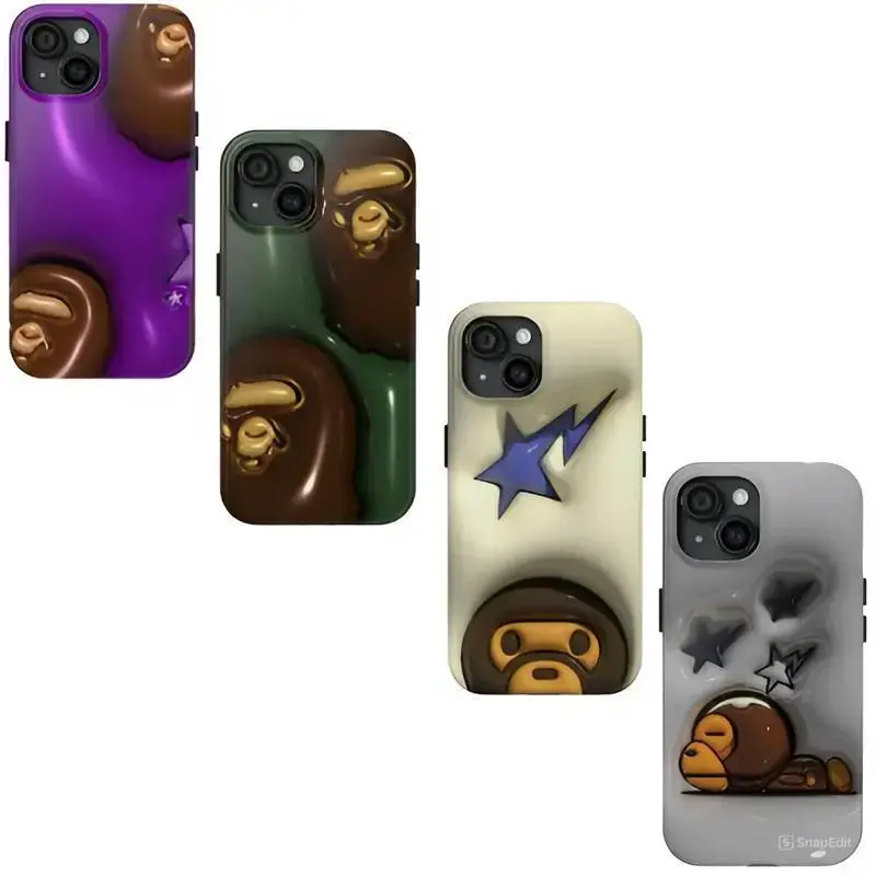 Bape Milo 3D Wireless Glossy Polycarbonate Phone Case - Shock-Proof, UV-Resistant Mobile Phone Accessory for iOS iPhone 11-16 Series