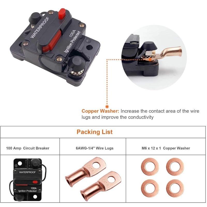 60Amp/100Amp/200Amp/250Amp Circuit Breaker for Boat Trolling Motor Marine ATV Trailer Vehicles Stereo Audio Electronic Battery Solar System Inline Fuse with Manual Reset Switch Waterproof DC 12V-48V