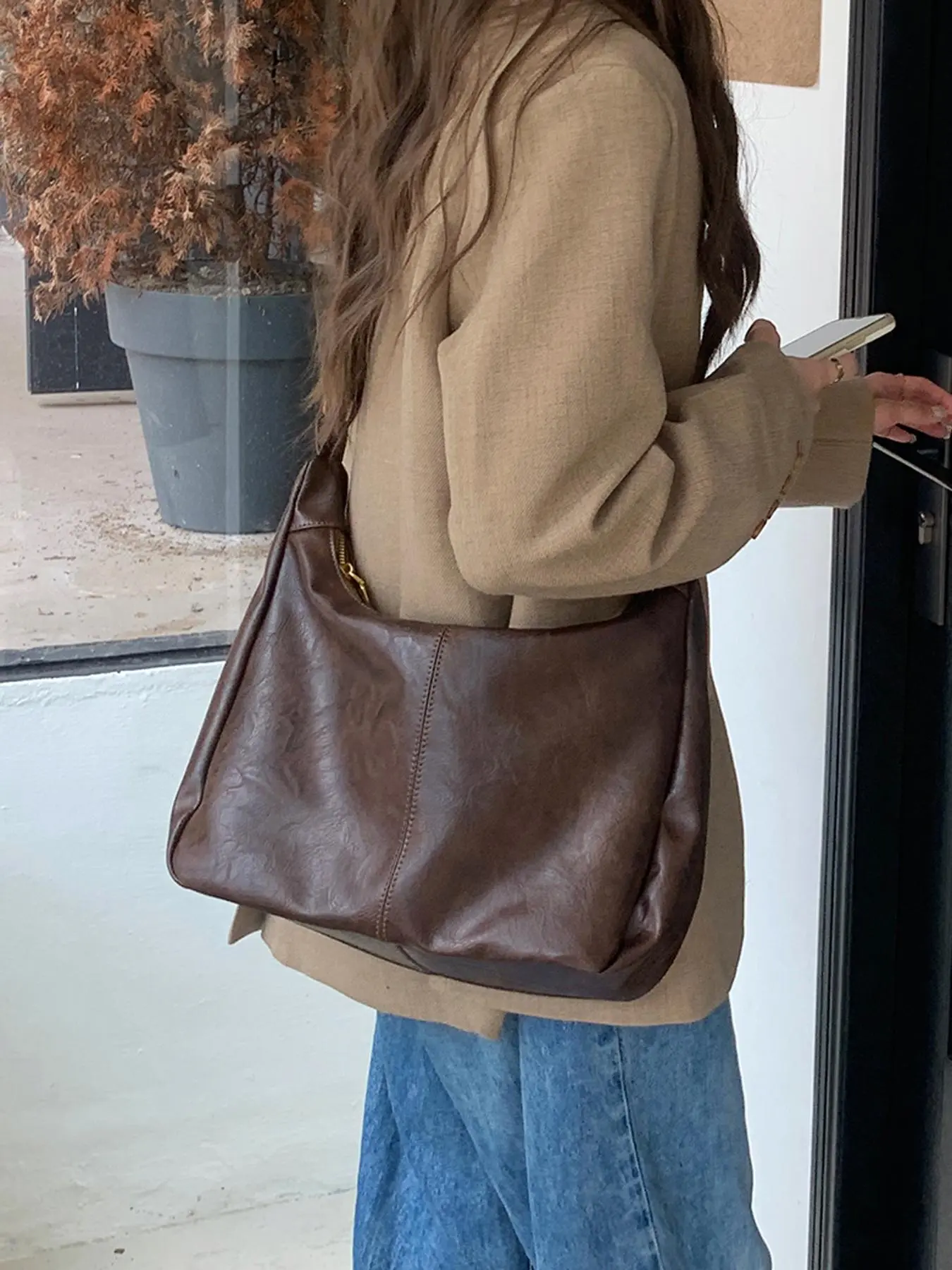 Women's Solid Color Shoulder Bag, Back To School, Fashionable Large Capacity Crossbody Bag for Daily Used, Casual Trendy Versatile High-quality Daily Commuting Bag