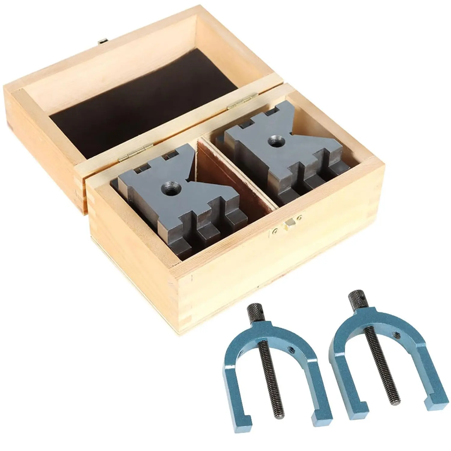 V Block Set with Clamp Hardened Steel 90  Angle Precision V Block Set 2-3/8 x 2-3/4 x 2 Multi-Use Gauge Gage Machinist Tool with Box