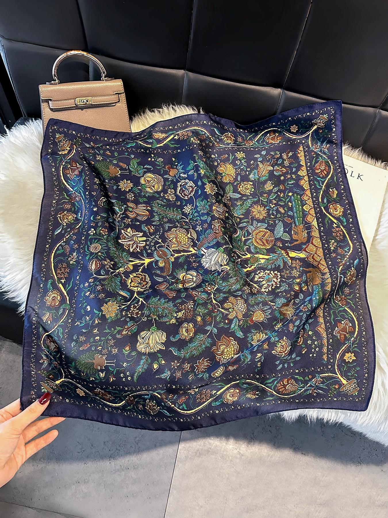 1pc Paisley Print Faux Silk 27inch Square Scarf, Versatile Bandana For Men, Sunscreen Headwrap Neckerchief, Floral Print Scarf