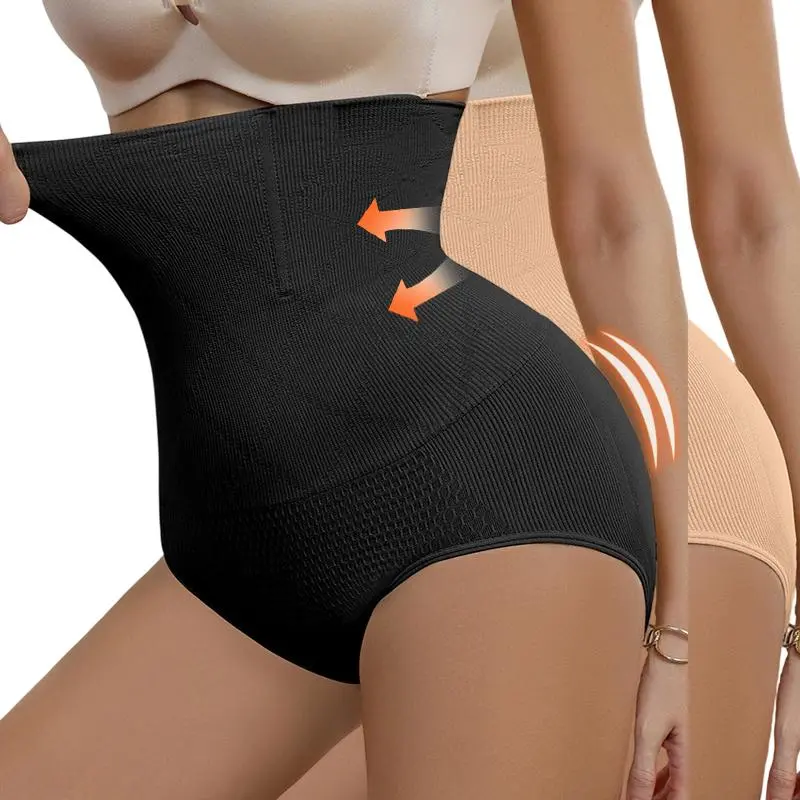 Women's 2/4PCS High Waist Seamless Tummy Control Compression Girdle Panties, All Seasons Sport Shapewear Underwear, Lady, Basic, 2Pcs Black+Nude, Elastic Fabric, Girdle Pants, Slip-On, Minimalist, Clothes, Compression Fabric Shapewear, Seamless Underwear,