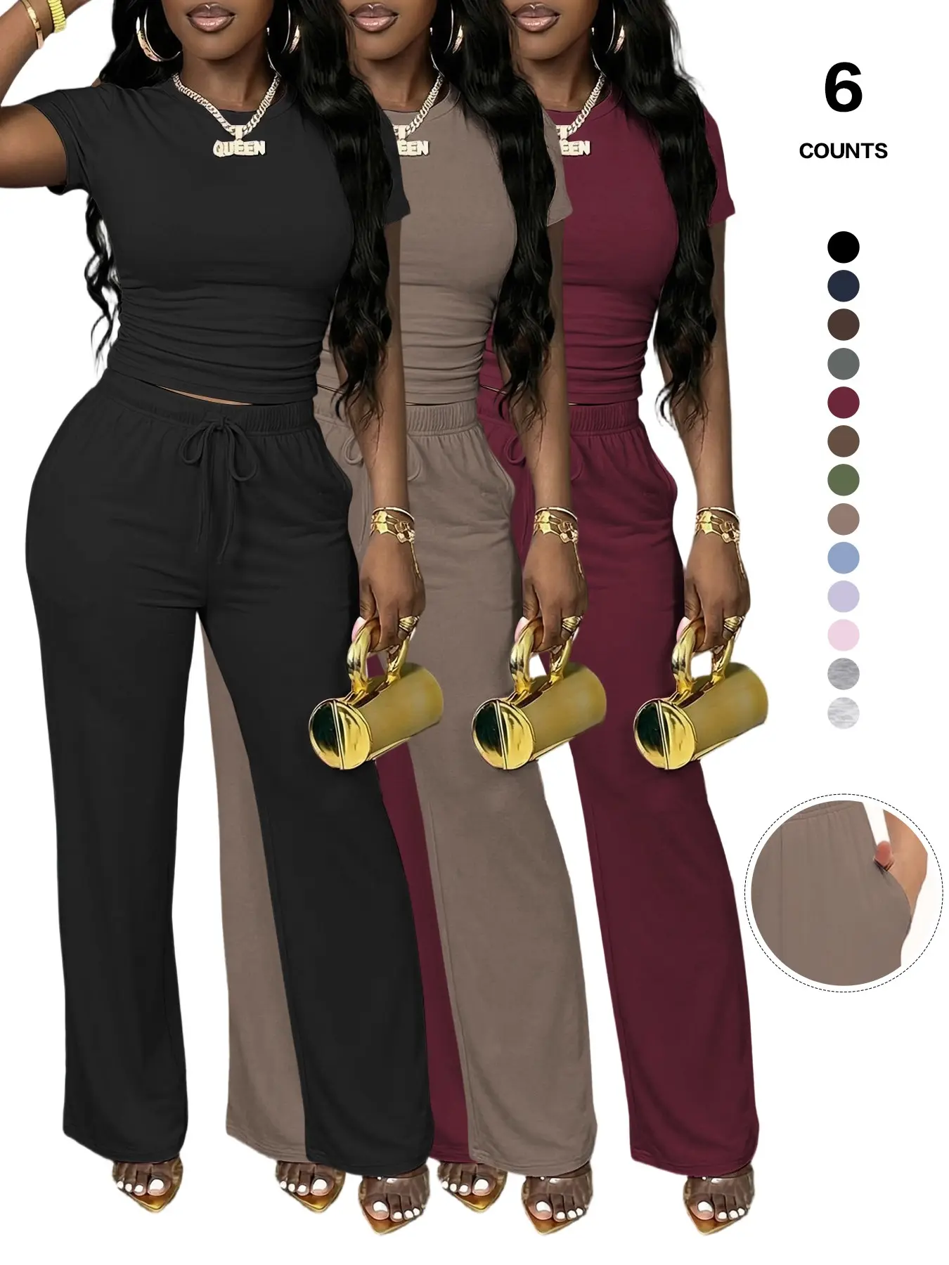 2026 Solid Color Round Neck Tee & Flare Leg Pants Loungewear, Casual Comfy Pyjama Set, Pajamas, Women's Sleepwear for All Seasons, Homewear