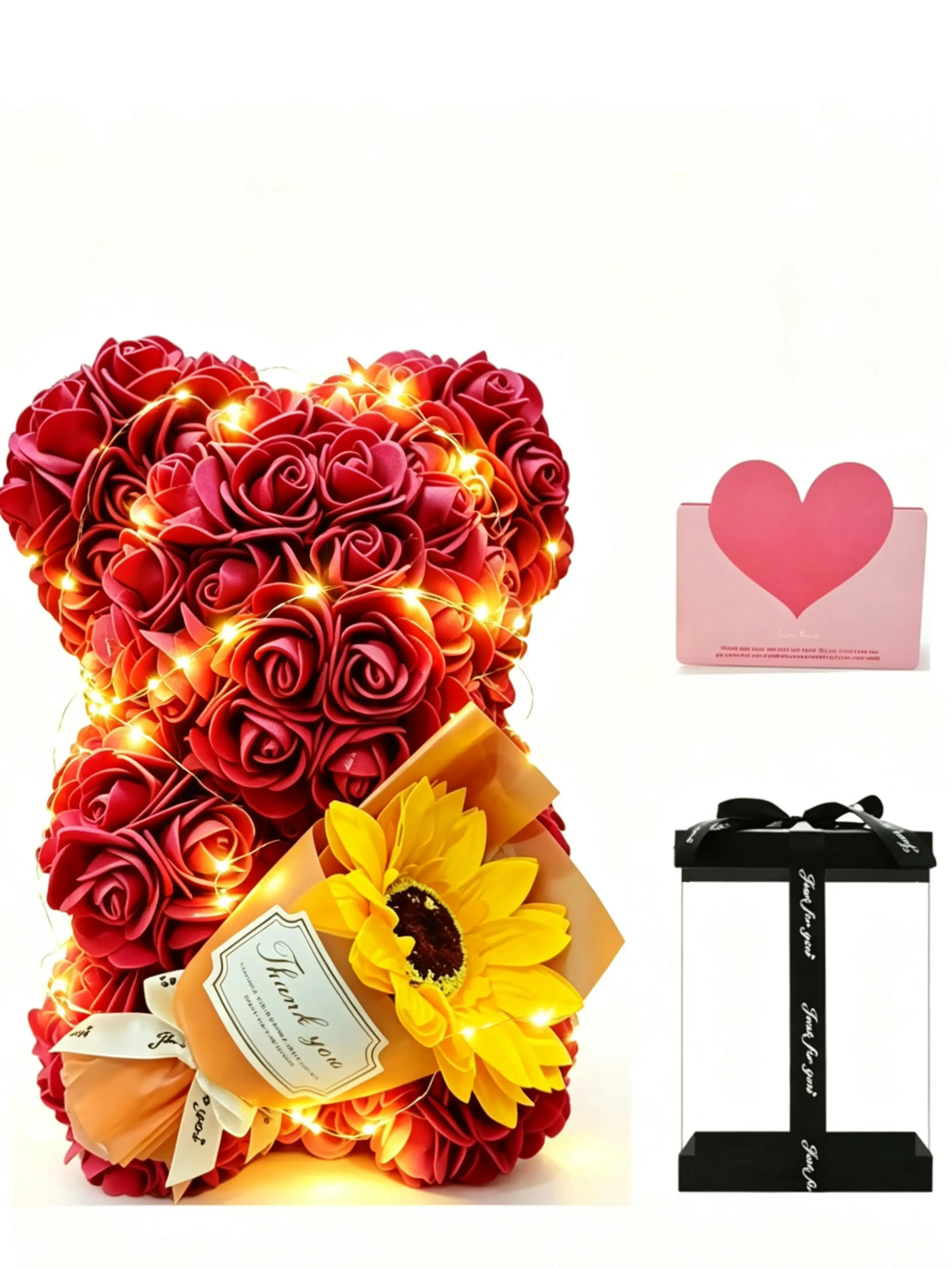 Valentine's Day Christmas Graduation Sunflower Bear DIY Gift, Romantic High-End Rose Bear Handmade Flower Bear Beautiful Present