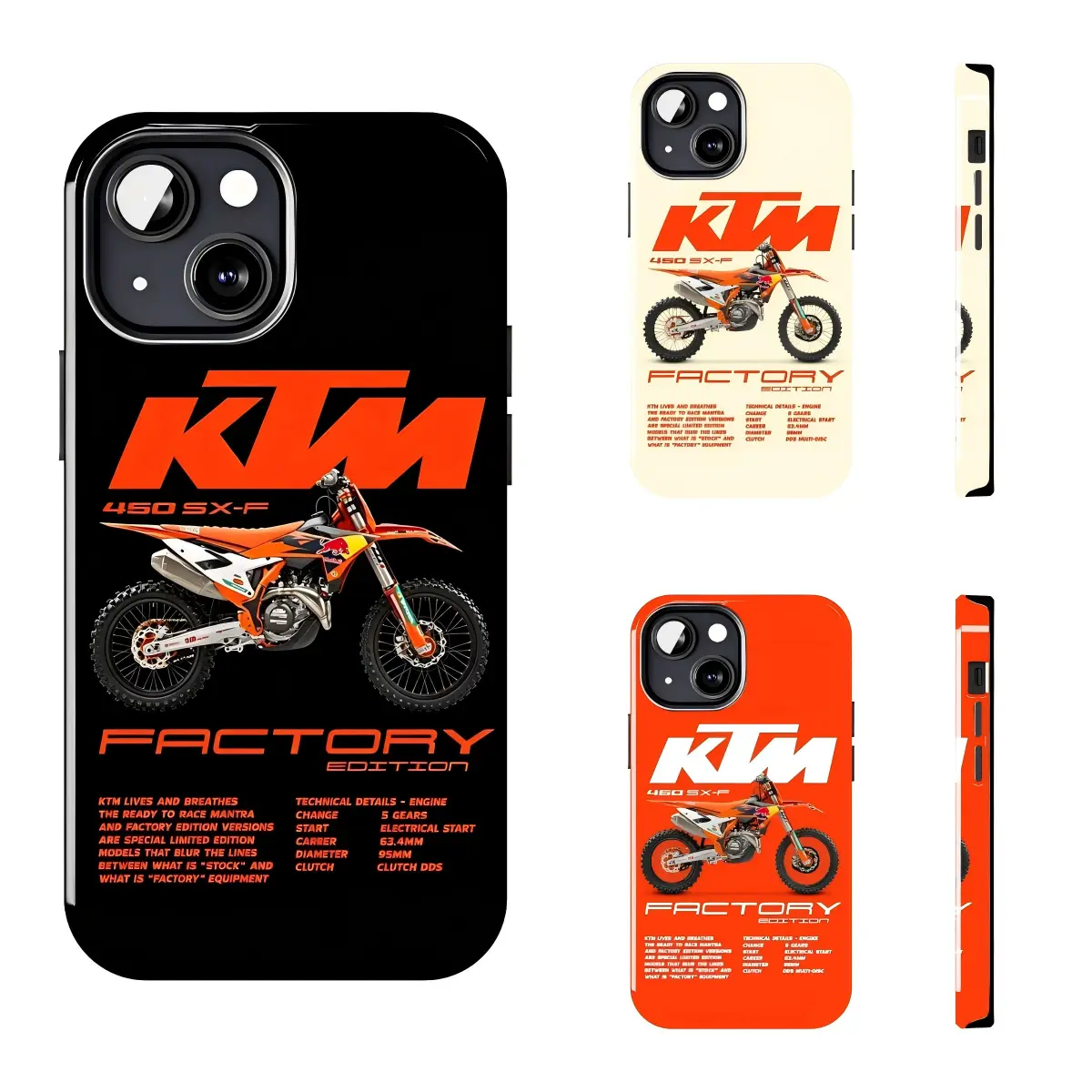 KTM Phone Case Motocross Racing Design, 450 SX-F Dirt Bike Graphic Cover, Orange Black Motorcycle Style Protective Phone Case Gift Compatible with iPhone 11–17 Pro Max/Plus series and Samsung Galaxy S23–S25 series.