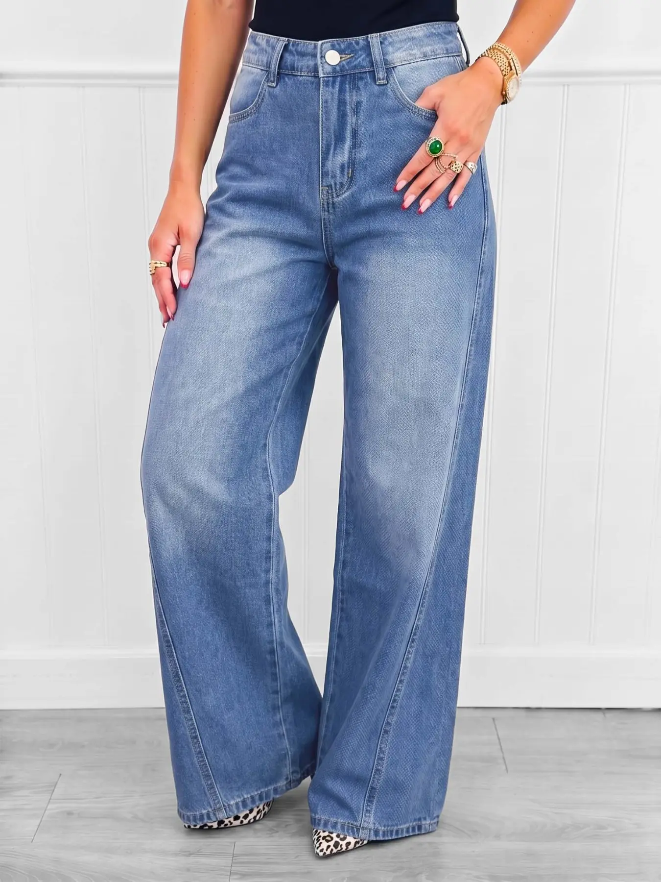High-Waisted Slimming Graduated Wide-Leg Jeans for Women, Office-Style Casual Versatile Denim Jeans, Enhance Height and Figure